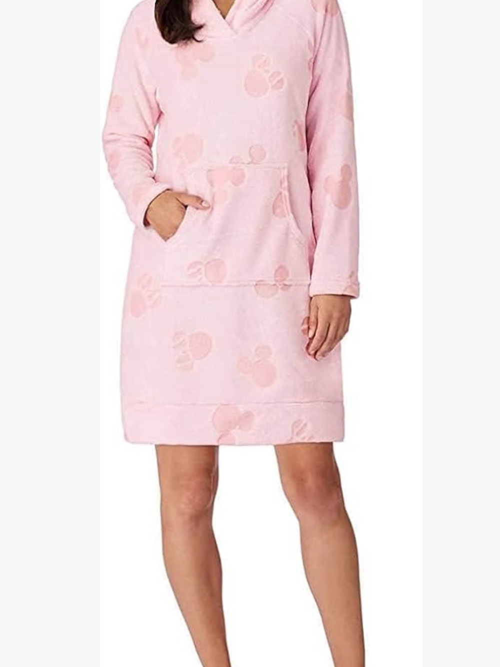 Disney Minnie Soft Pink Long-Sleeve Hoodie Dress with Kangaroo Pocket